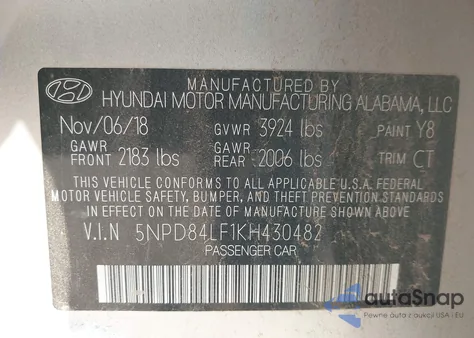 2019 Hyundai Elantra Sel из США, поврежденный, VIN 5NPD84LF1KH430482